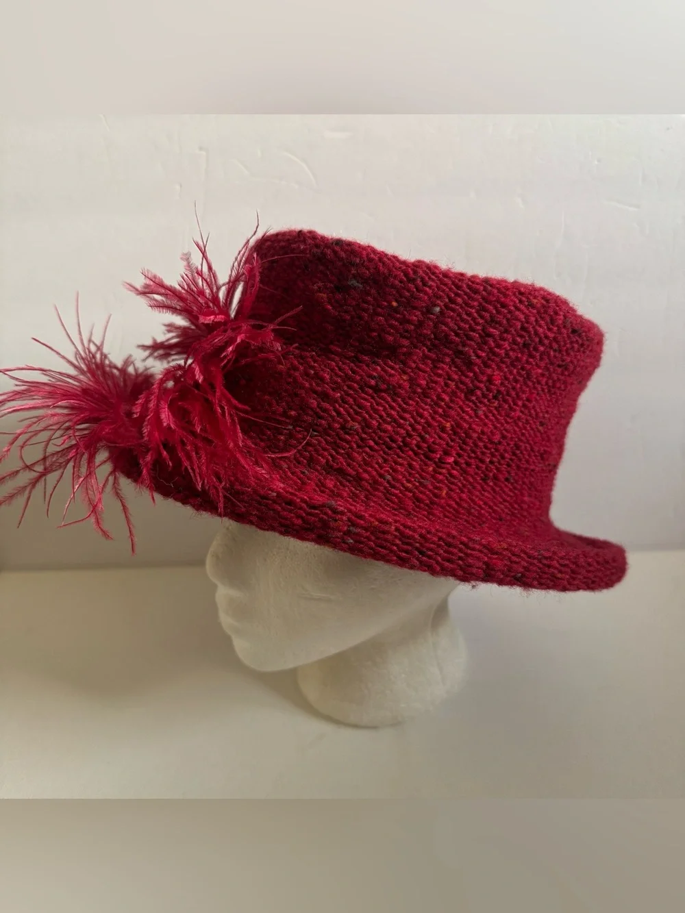 Mad4Hats Patsy Flood O'Connor Red Wool Feather Hat Derby Millinery Ireland Boho